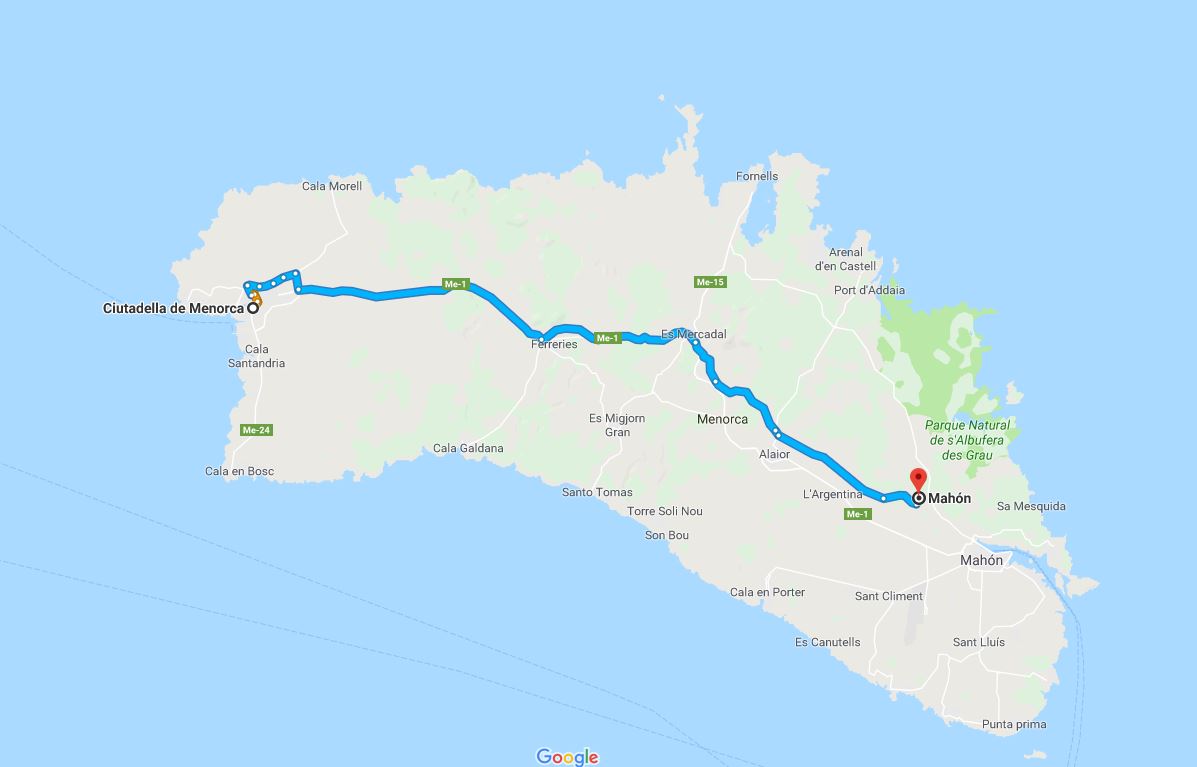 Google Maps image of Menorca road